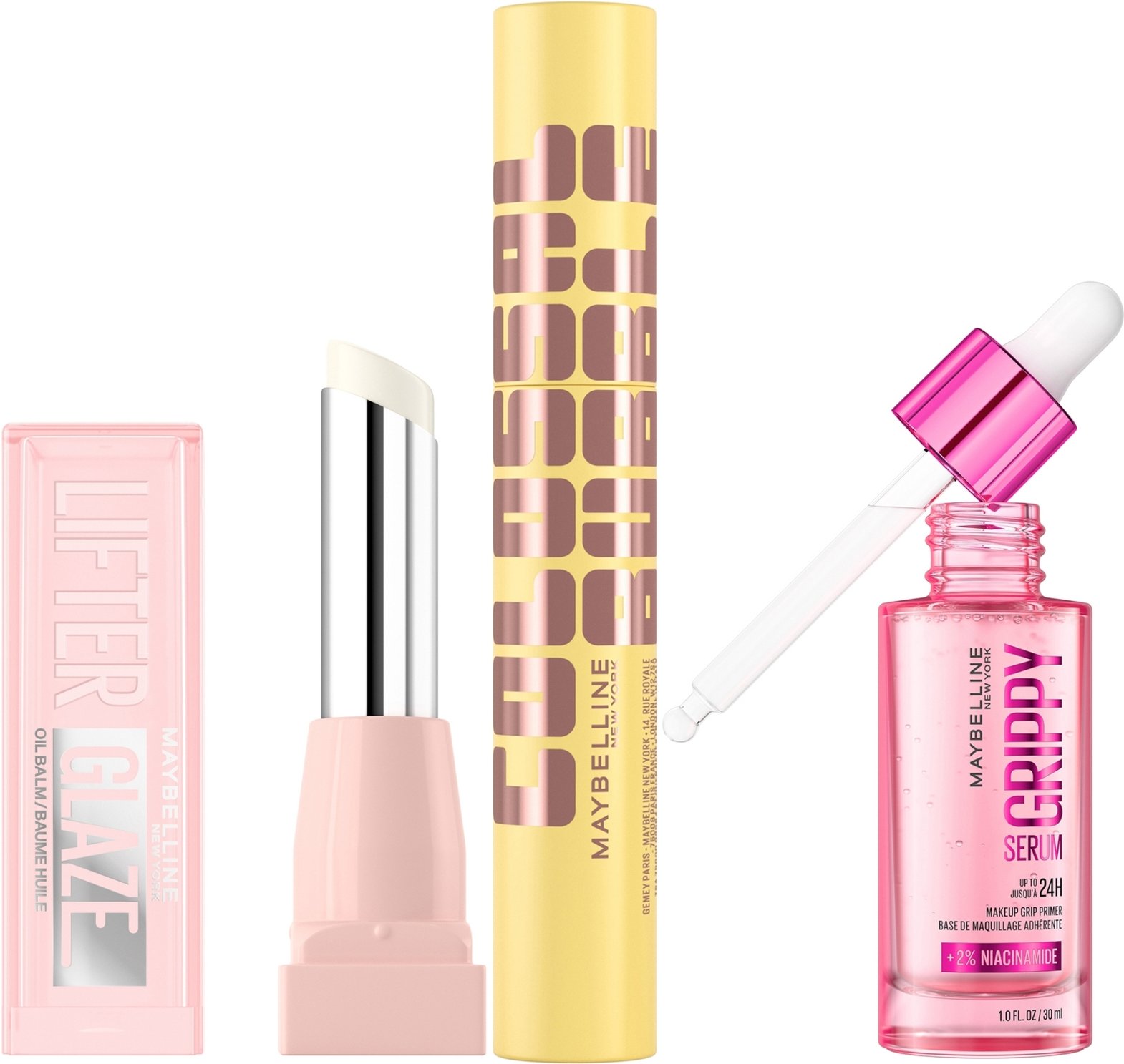 Maybelline Viral Favourites Make Up Bundle with Grippy Primer, Colossal Mascara and Lifter Glaze Lip Balm (Various Shade...