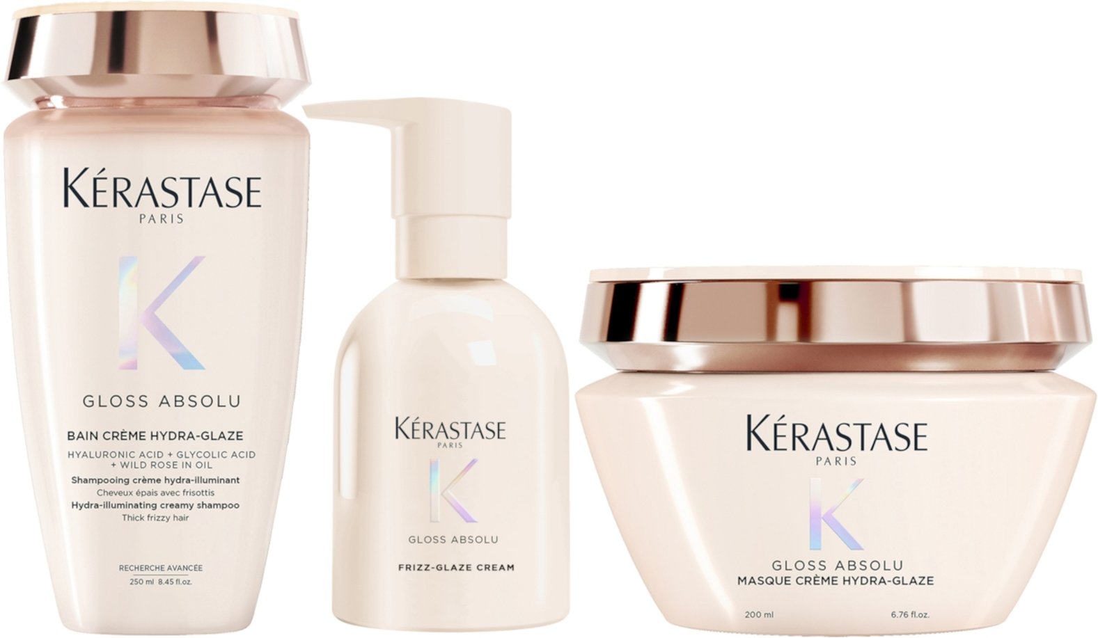 Kérastase Gloss Absolu Bain Crème Hydra-Glaze Shampoo, Mask and Cream For Thick Frizzy Hair