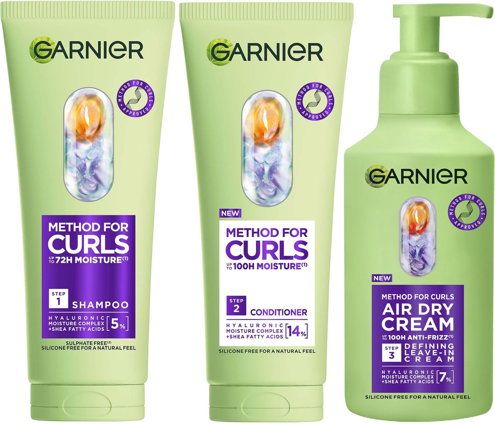 Garnier Method for Curls Shampoo, Conditioner and Air Dry Cream Bundle