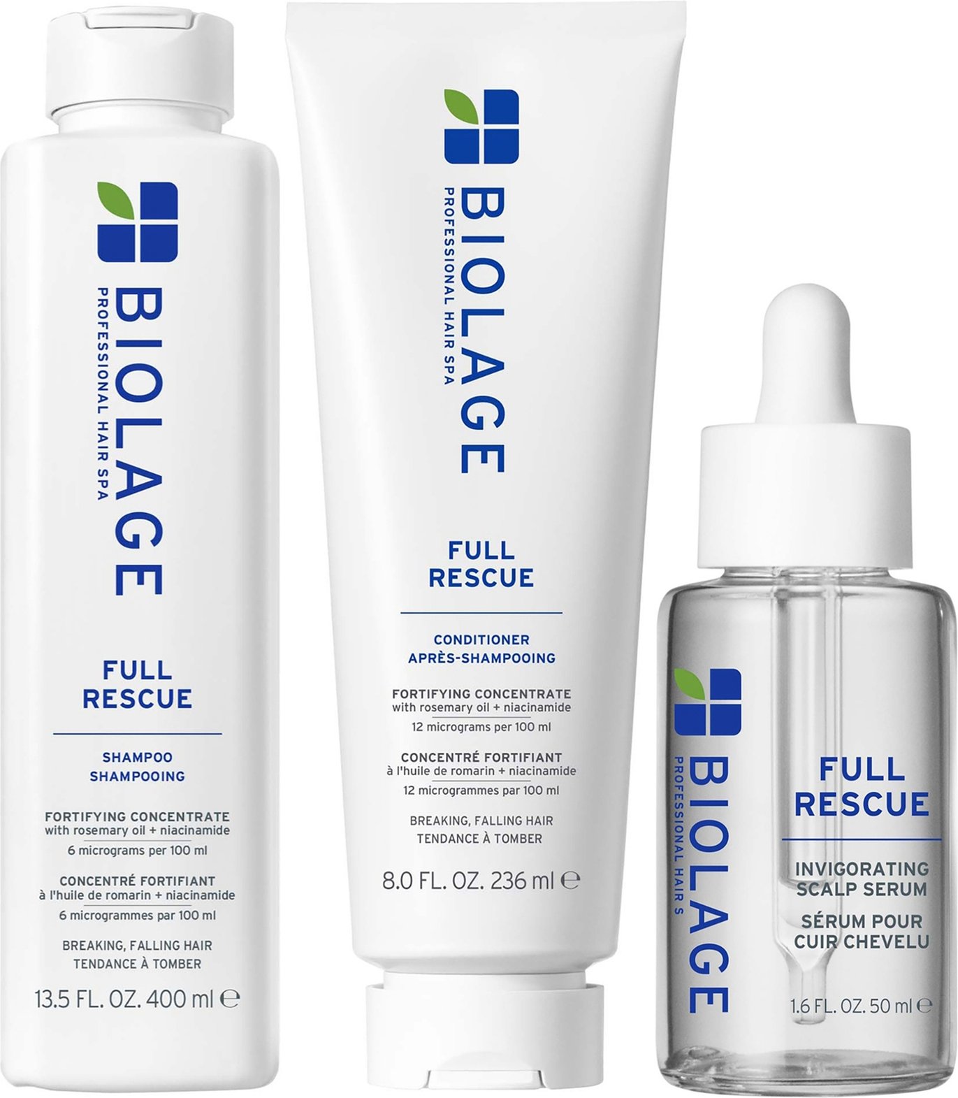 Biolage Full Rescue Shampoo 400ml, Conditioner 236ml and Oil-Balancing Serum 50ml Bundle