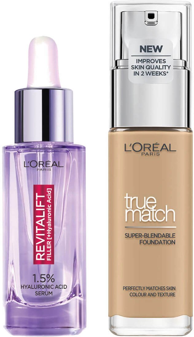 L’Oreal Paris Hyaluronic Acid Filler Serum and True Match Hyaluronic Acid Foundation Duo (Various Shades) - 3.5N Peach
