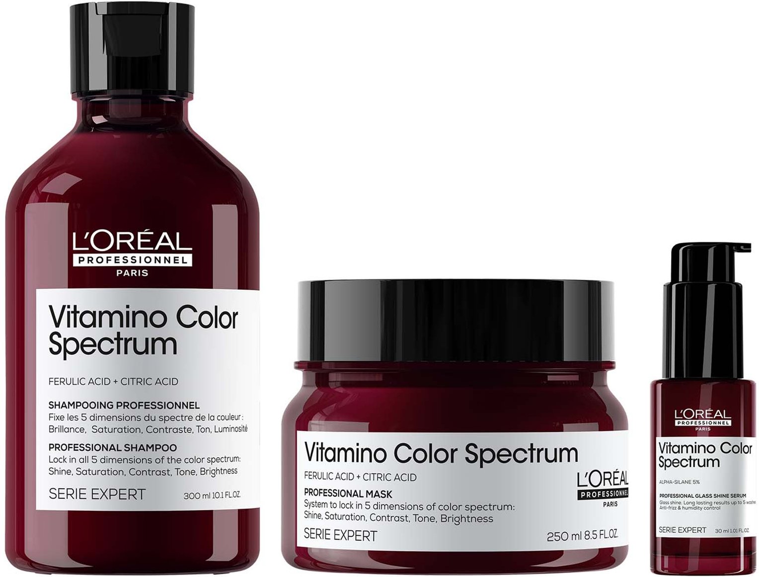 L'Oréal Professionnel Vitamino Color Spectrum Shampoo 300ml,Rinse Off Hair Mask 250ml and Serum 30ml Bundle for Coloured...