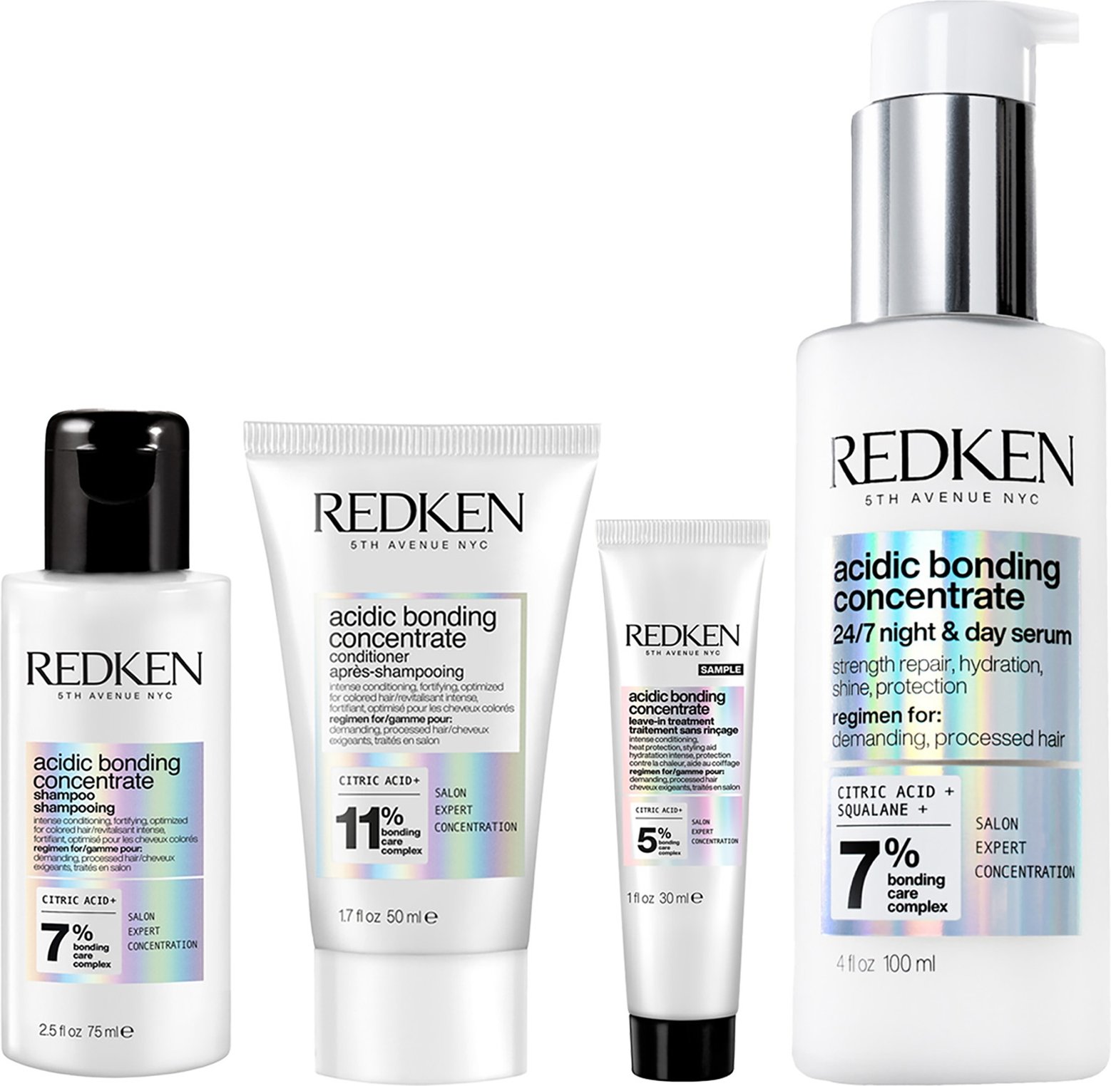 Redken Acidic Bonding Concentrate Shampoo 75ml, Conditioner 50ml, Leave-in Treatment 30ml and 24/7 Night and Day Serum 1...