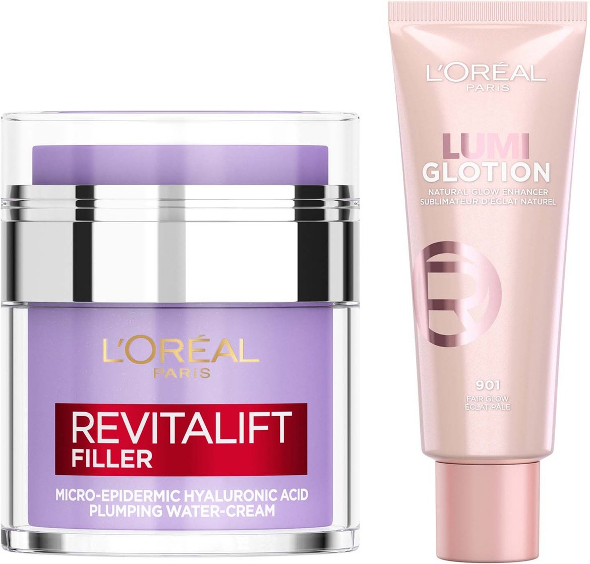 L'Oréal Paris Hyaluronic Filler Water Cream & Lumi Glotion Bundle (Various Shades) - 901 Fair Glow