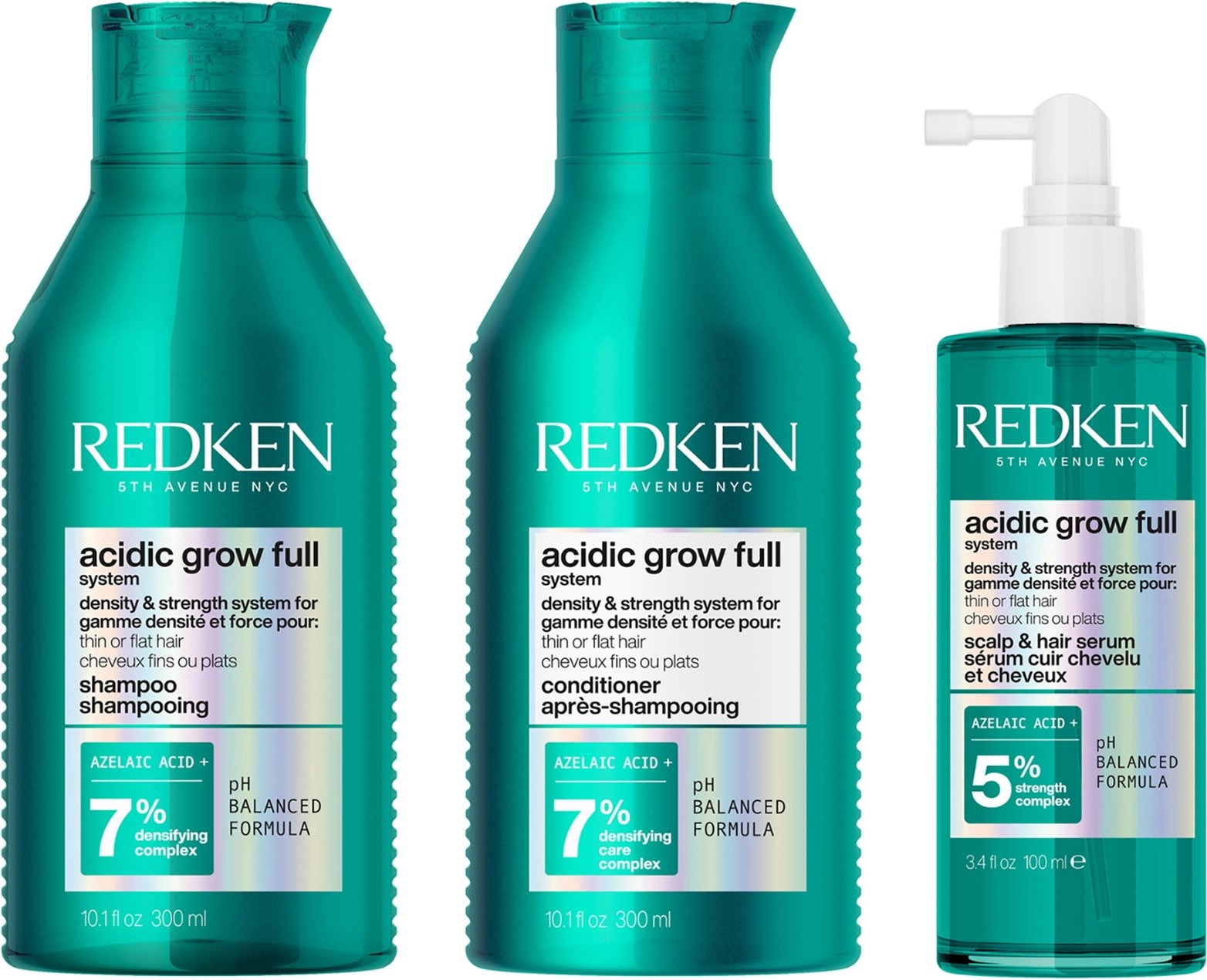 Redken Acidic Grow Full System Shampoo 300ml, Conditioner 300ml & Serum 100ml Bundle