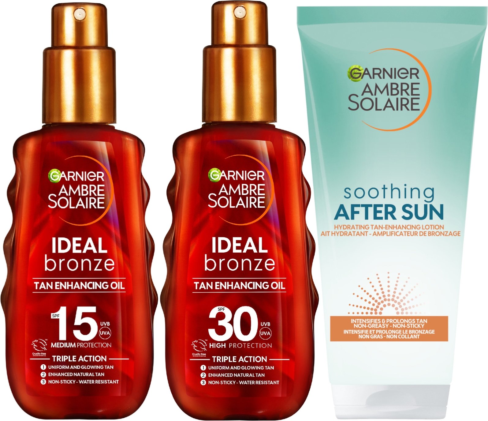 Garnier Ambre Solaire Ideal Bronze Protective Oil SPF15 & SPF30 with After Sun Tan Maintainer