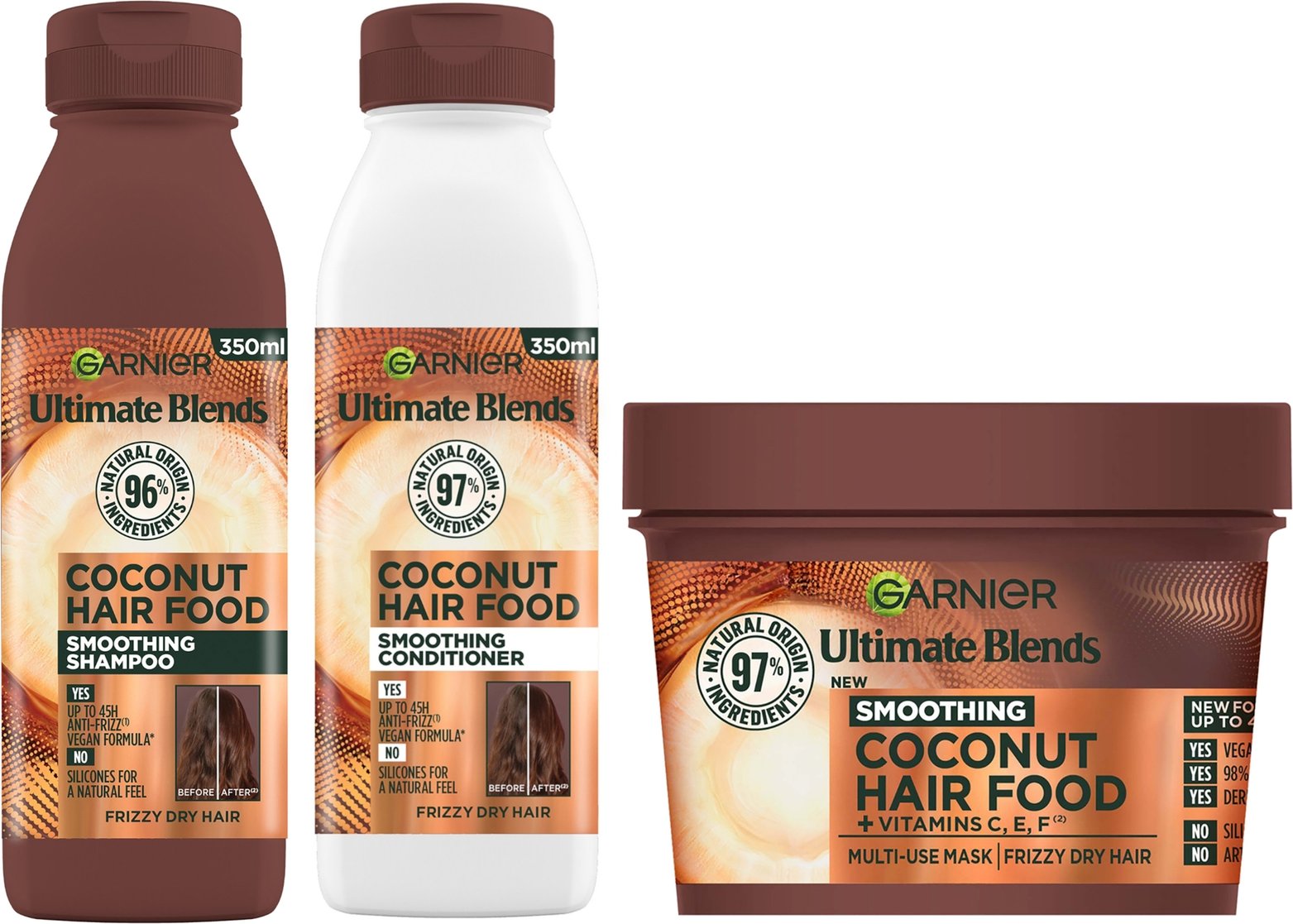 Garnier Ultimate Blends Smoothing Coconut Hair Food 3-Step Bundle For Frizzy Dry Hair