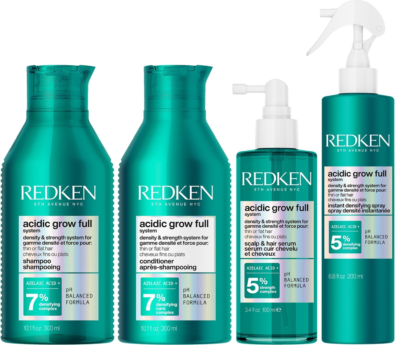 Redken Acidic Grow Full System Shampoo 300ml, Conditioner 300ml, Serum 100ml & Spray 190ml Bundle