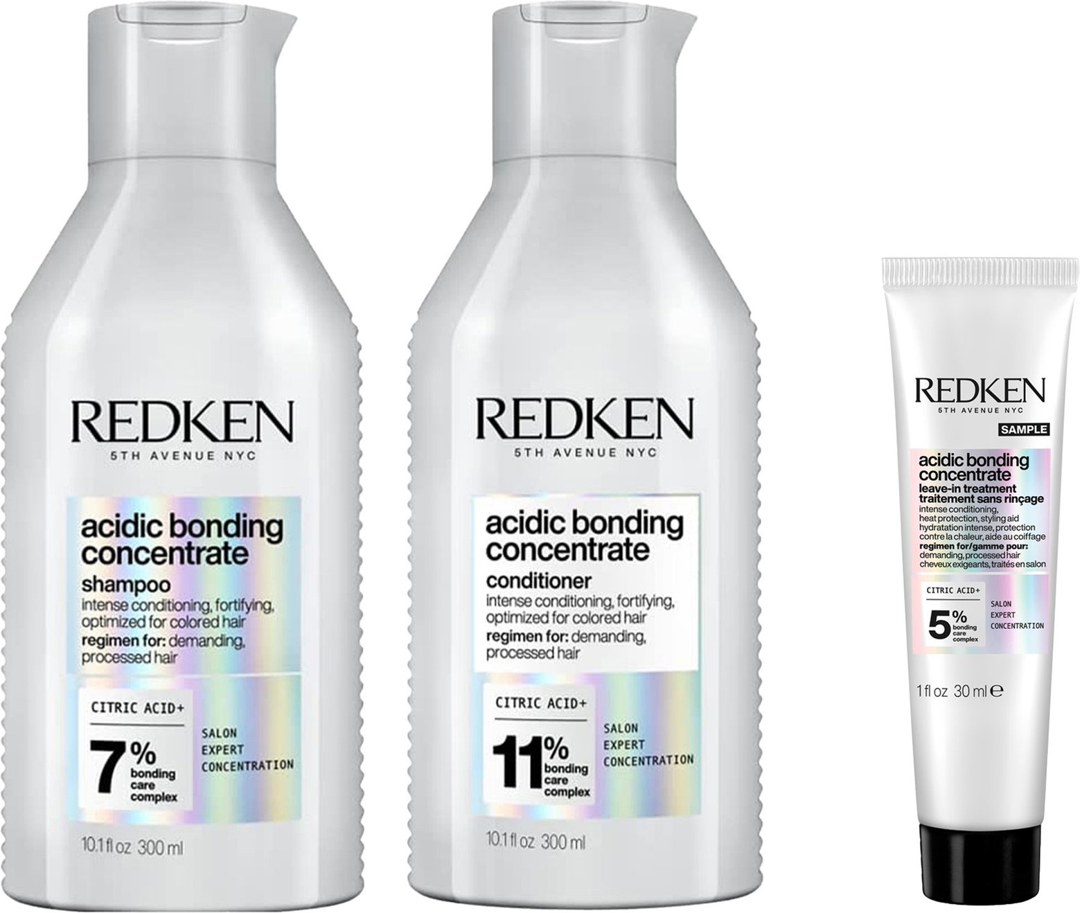 Redken Acidic Bonding Concentrate Shampoo and Conditioner 300ml with Leave-In Treatment Travel Size 30ml, Bond Repair Bu...