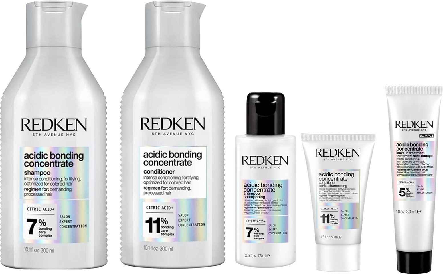 Redken Acidic Bonding Concentrate Shampoo and Conditioner 500ml with Shampoo 75ml, Conditioner 50ml and Leave-In Treatme...