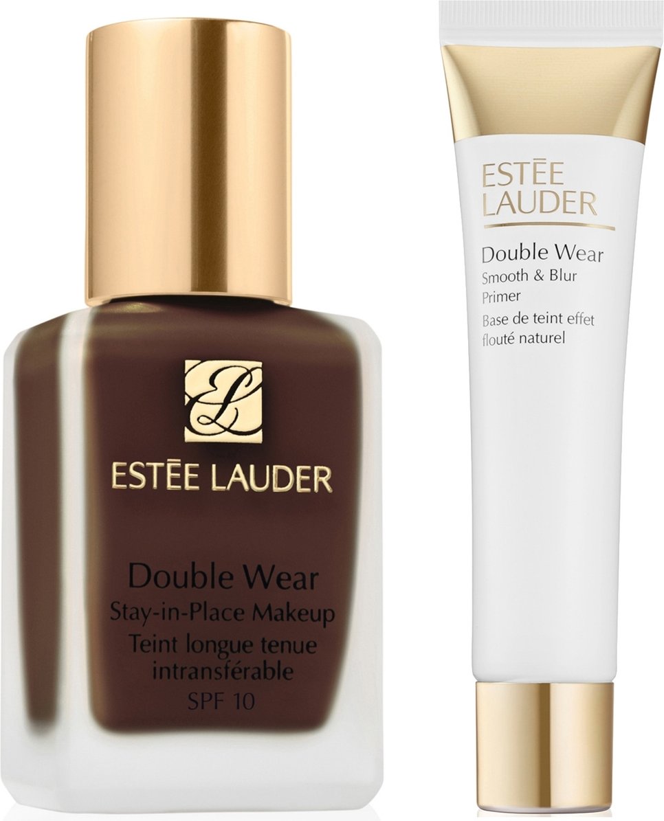 Estee Lauder Double Wear Stay-in-Place Makeup & Double Wear Smooth and Blur Primer Bundle (Various Shades) - 9N1 Ebony