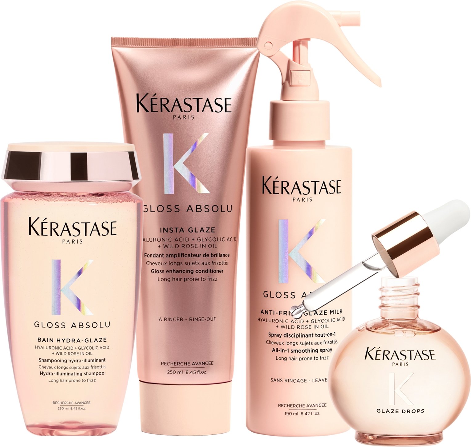 Kérastase Gloss Absolu Shampoo, Conditoner, Milk and Oil Bundle