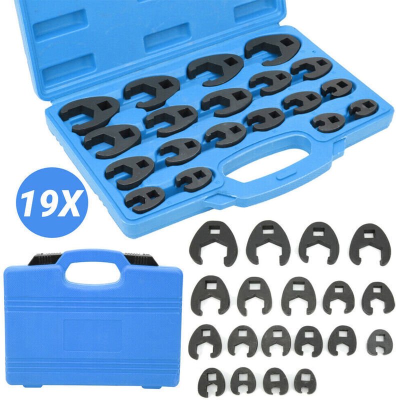Vtizikl 19PCS Jeu de clés mixtes Crowfoot, Jeu de clés mixtes, 8-32mm avec boîte en plastique