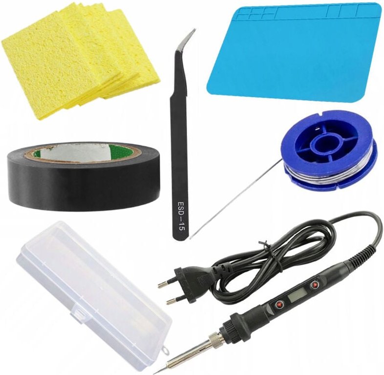 Rosfix Lötkolben 80W OC80W + Matte 20x30 + Schwamm + Zinn 0,8x10 + gebogene Pinzette + schwarzes Isolierband + KUNSTSTOF...