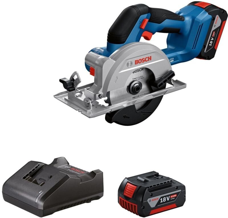 Bosch Werkzeug - 18V Akku-Kreissäge 140 mm, 2x 4,0 Ah Li-Ion Akkus, Ladegerät 06019M3122