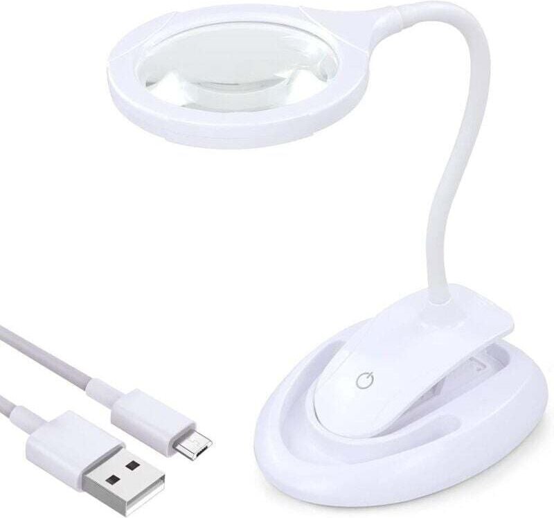 Vergrößerungslupe mit Beleuchtung, 5X/10X, mit Stativ und Klemme, wiederaufladbare LED-Lampe mit einstellbarer Helligkei...