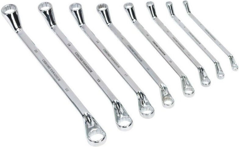 Satz mit 8 Ringschlüsseln 6 bis 20 mm, 7 bis 22 mm, fest, Stahl