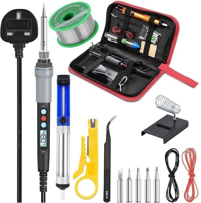 Lötkolben-Set, 90 w, einstellbare Temperatur, Lötkolben-Pistolen-Set, Lötwerkzeuge mit 5 Spitzen, Entlötpumpe, Lötdraht,...