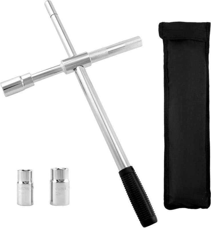 Teleskop-Radmutternschlüssel mit Stecknüssen 17/19 mm und 21/23 mm, Kreuzschlüssel zum Reifenwechsel, ausziehbar bis 60 ...