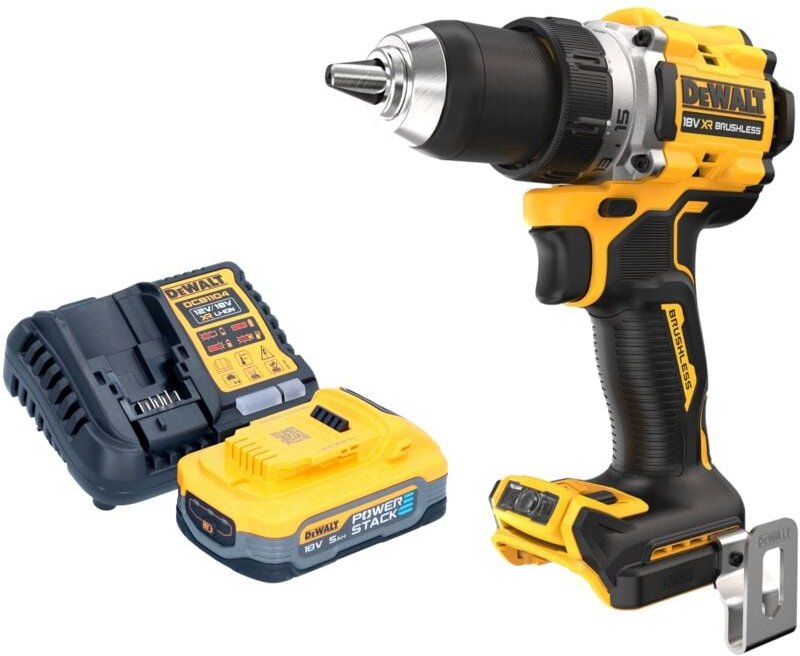 DeWalt DCD 800 H1 Akku Bohrschrauber 18 V 90 Nm Brushless + 1x Powerstack Akku 5,0 Ah + Ladegerät