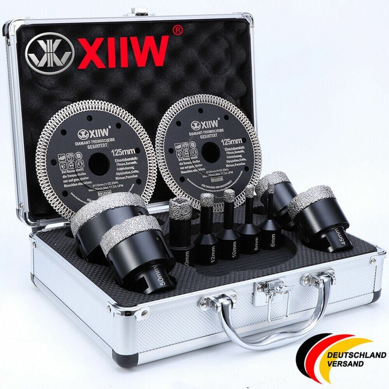 Xiiw - Diamant Fliesenbohrer Set Premium 11 teilig Fliesenbohrer mit Diamantscheibe