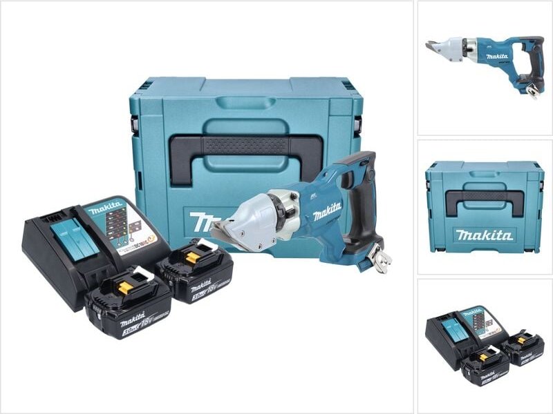 Makita DJS 200 RFJ Akku Blechschere 18 V 2,0 mm Brushless + 2x Akku 3,0 Ah + Ladegerät + Makpac