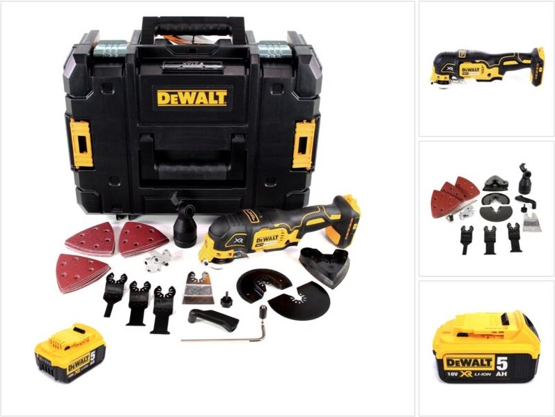 DeWalt DCS 355 NT Akku Oszillierer 18V Brushless + 1x Akku 5,0Ah + TSTAK + 36 tlg. Zubehör - ohne Lader
