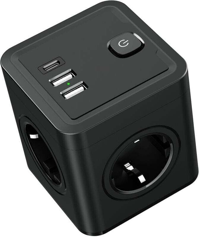 7-in-1-USB-Steckdosenleiste, 4-fach-Steckdosenleiste mit 1 USB-C-Anschluss und 2 USB-Anschlüssen, 4000-W-USB-Mehrfachste...