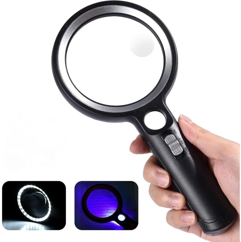 Leselupe mit 30 LEDs, 30-fache, 45-fache und 60-fache Vergrößerung mit Licht, 2 Beleuchtungsmodi, beleuchtete Lupe zum L...