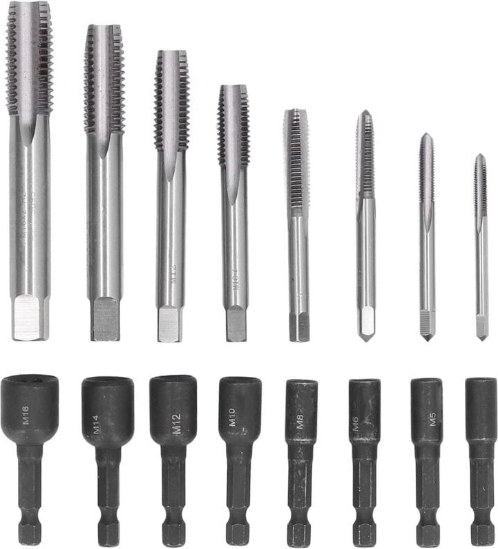 Satz mit 16 Gewindebohrern aus 6542-Legierungsstahl mit Sechskantschaft aus HSS, 1/4"-Sechskant-Gewindebohrfutter, Stahl...