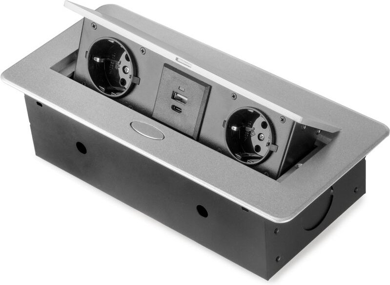 Desktop-Multistecker Atom 26 Lite, 225x111mm, 2 Schuko-Steckdosen, 1 usb Typ a, 1 usb Typ c, Zamak-Stahl-Kunststoff, Met...