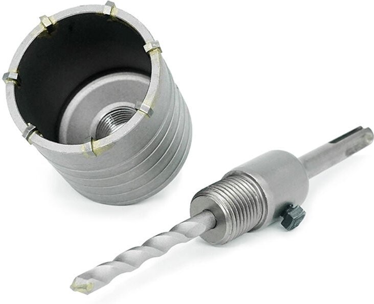 Lochsäge für Beton, Marmor, Ziegel, Stein, Mauerwerk – Hartmetall-Lochsäge mit Adapter und 8 x 110 mm Zentrierbohrer – B...