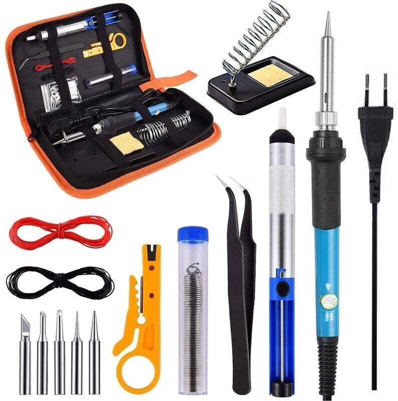 Fer à Souder 60W Réglable 200-450℃ avec Interrupteur 5 Pointes de Soudage Fil et Support Inclus