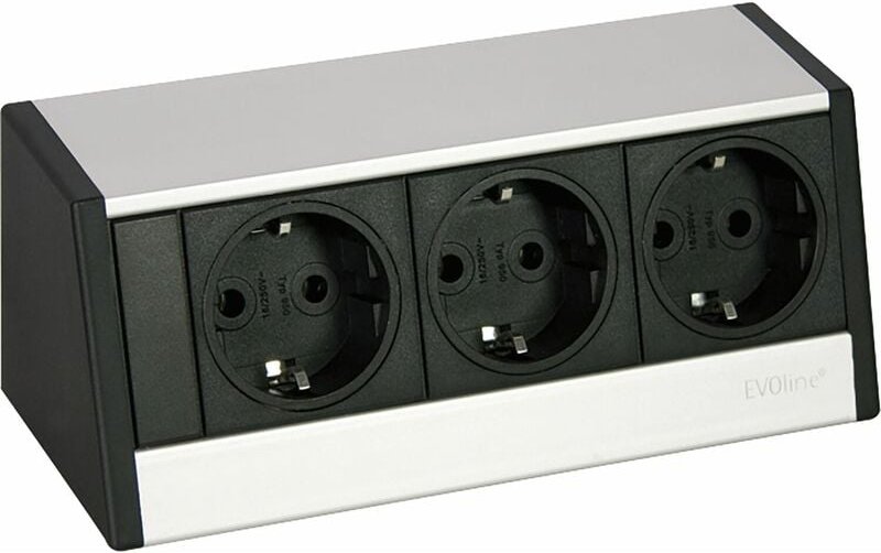 R-Dock Steckdosenelement 3xSchuko alufarbig, schwarz - Tischsteckdose, 3 Schukosteckdosen, alufarbig, schwarz, max. 3500...