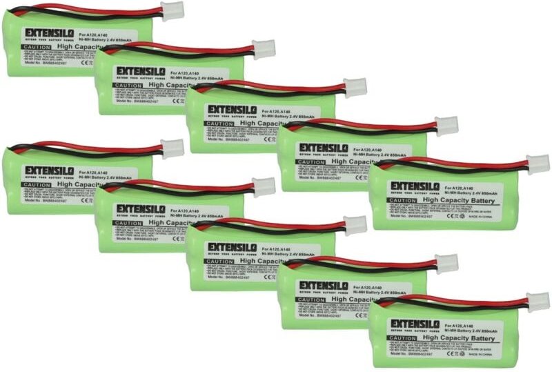 Extensilo - 10x Akku kompatibel mit T-Com Sinus 100 schnurlos Festnetz Telefon (850 mAh, 2,4 v, NiMH)