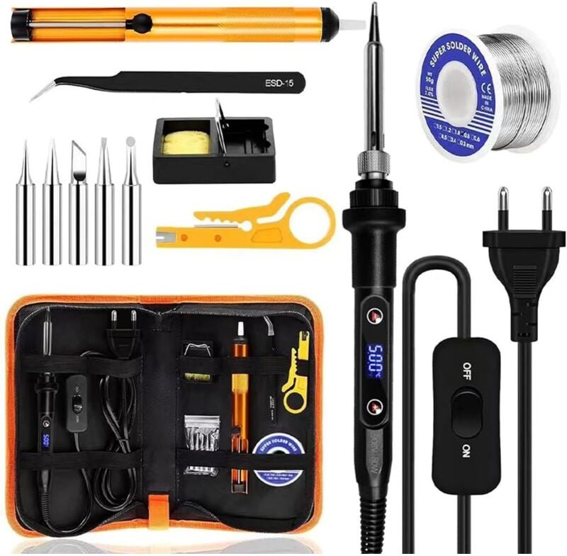 Lötkolben-Set, 80 W, einstellbare Temperatur 180–500 °C, Präzisionselektronik mit Ein-/Ausschalter, 5 Lötspitzen, Lötsta...