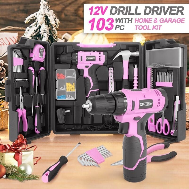 FADAKWALT 12-V-Akkuschrauber, Akku-Bohrmaschine, 21+1 Drehmomentstufen, LED-Licht, für Heimwerkerprojekte