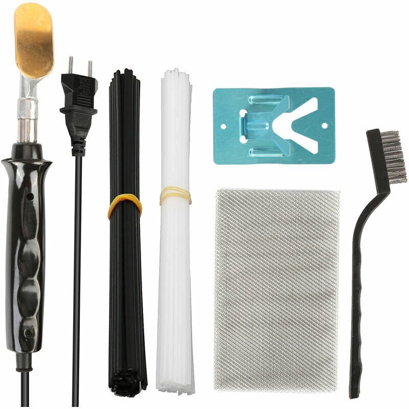 50 w elektrischer Lötkolben, Kunststoffschweißset mit 40 Stäben, 1 Netz, Drahtbürste, Eisenhalter für Autostoßstange, pr...