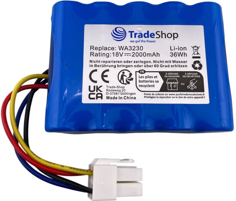 Trade-Shop Li-Ion Akku 18V / 2000mAh kompatibel mit Worx WA3230 WA3231 WA3572 50032492 50032774 50037124 50037194 / Ersa...