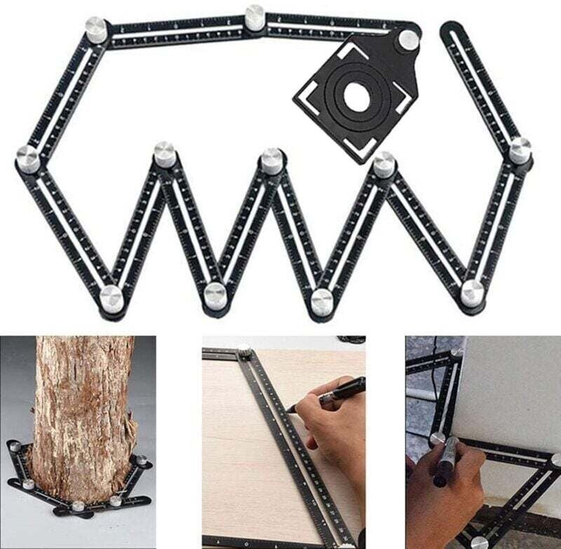 Righello multiangolo, misuratore di angoli a 12 lati, misuratore di fori per piastrelle con 3 aperture di posizionamento...