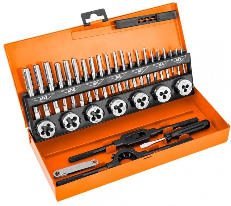 HSS-Gewindebohrer und Schneideisen M3-M12, 32-teiliger Satz im Koffer