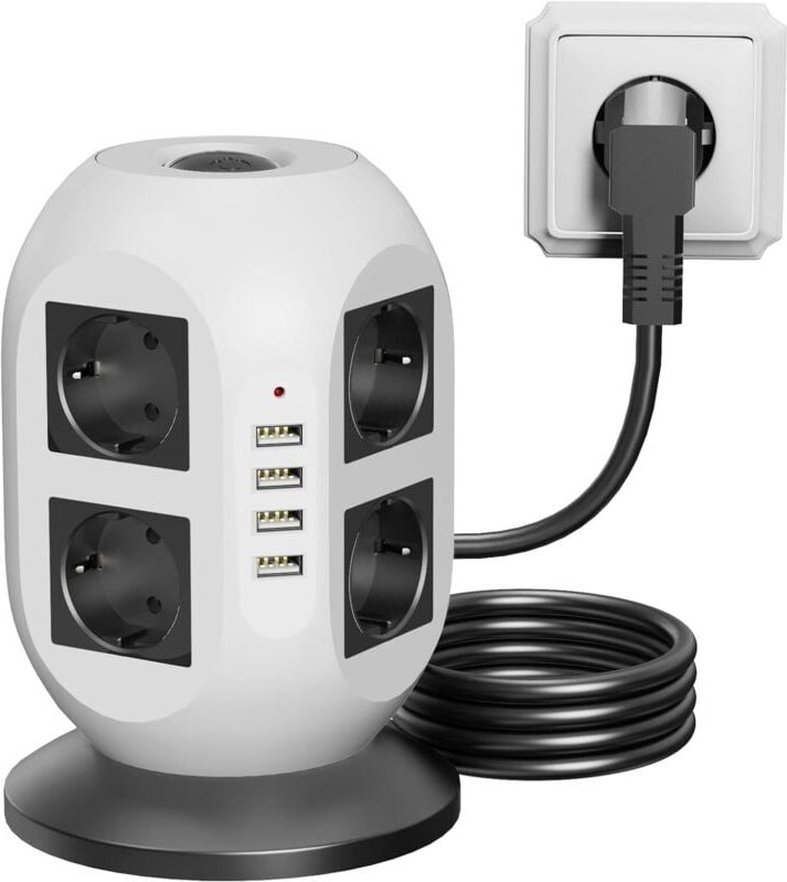 8-fach Steckdosenleiste mit 2 USB-Anschlüssen, Überspannungsschutz (2160 J), 2 Meter Verlängerungskabel, Doppelschalter ...