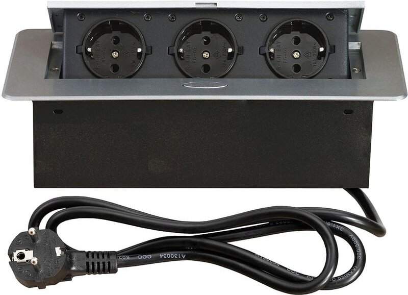 3500W Versenkbar Einbausteckdose 3-Fach, Aluminium Tischsteckdosenleiste Steckdose, Tischsteckdosenleiste für Arbeitspla...
