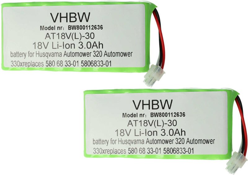 2x Akku Ersatz für Husqvarna 589 58 57-01, 593 1 141-02, 593 11 41-03, 593 11 41-01 für Rasenroboter (3000mAh 18V Li-Ion...