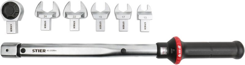 Drehmomentschlüssel Multi+ mit Aufsteckwerkzeug, 7-teilig, 40 - 200 Nm, vierkant, multifunktional nutzbar, mit Lupenfunk...