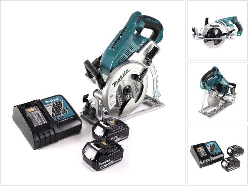 Makita DRS 780 RT Akku Handkreissäge 36V ( 2x18V ) 185 mm Brushless + 2x Akku 5,0Ah + Ladegerät
