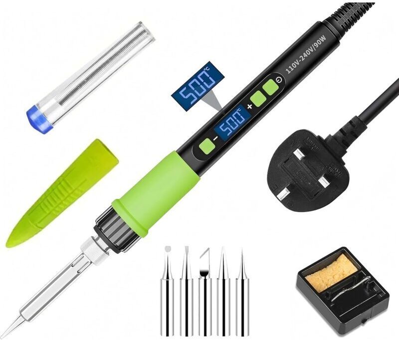 90-W-LCD-Lötkolben-Set mit automatischer Schlaffunktion, einstellbarer Temperatur 180 °C–500 °C, 5 Lötspitzen + Ständer ...