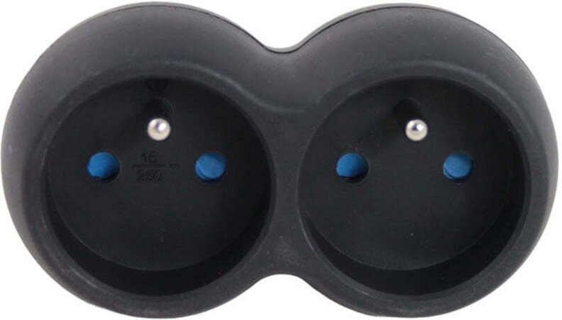 2-fach Steckdosenverteiler, Schwarz, 3680 W, 16 A