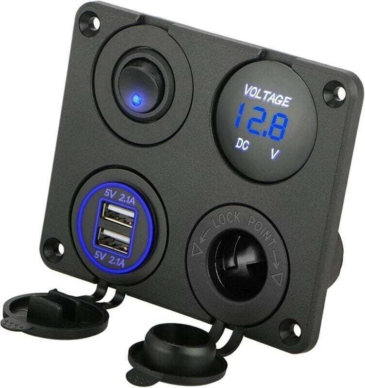 4-in-1-Ladesteckdosenleiste, 12 V 4,2 A Dual-USB-Ladebuchse mit LED-Voltmeter – Blau