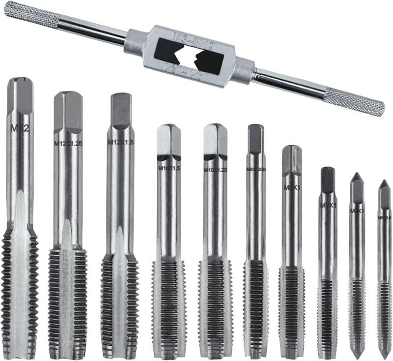 Gewindebohrer-Set, M5, M6, M7, M8, M10, M12, 11-teilig, metrisch mit Bohrer, Feingewinde, Werkzeuge, Gewindeschneidmasch...